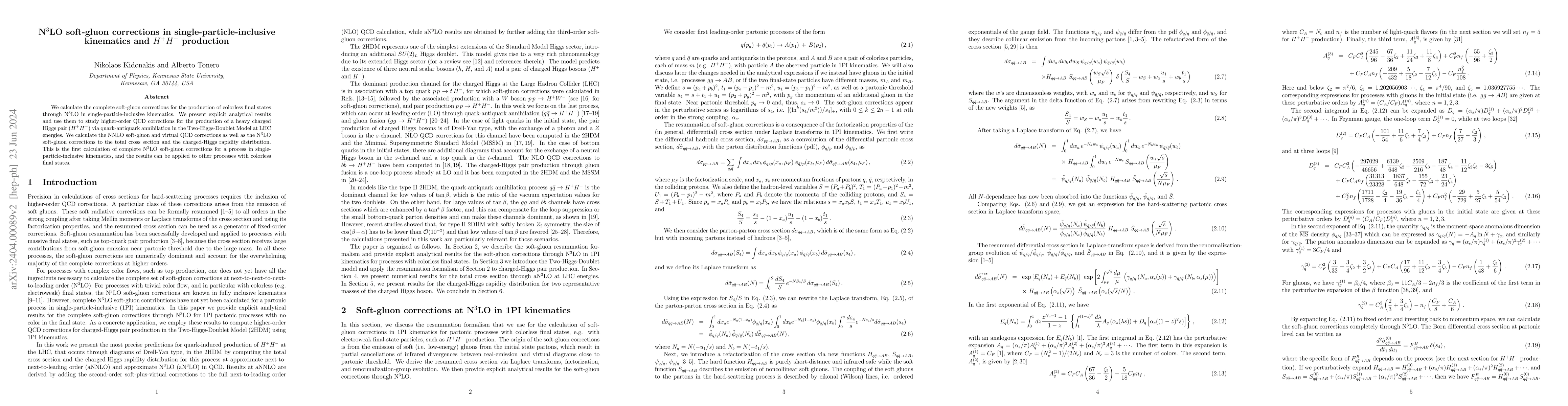 Thumbnail for N$^3$LO soft-gluon corrections in single-particle-inclusive kinematics
  and $H^+ H^-$ production