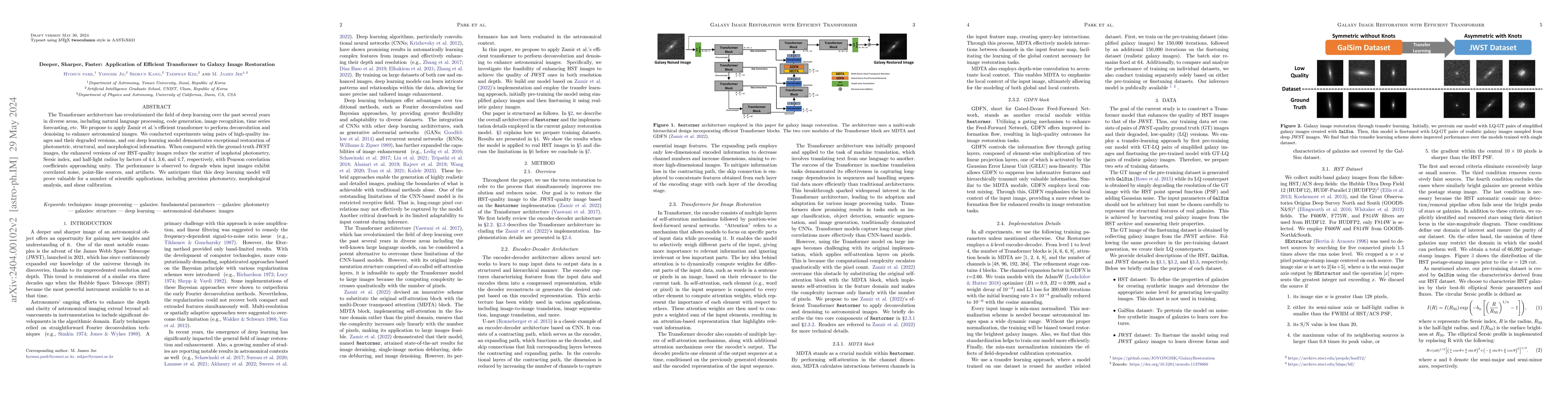 Thumbnail for Deeper, Sharper, Faster: Application of Efficient Transformer to Galaxy
  Image Restoration