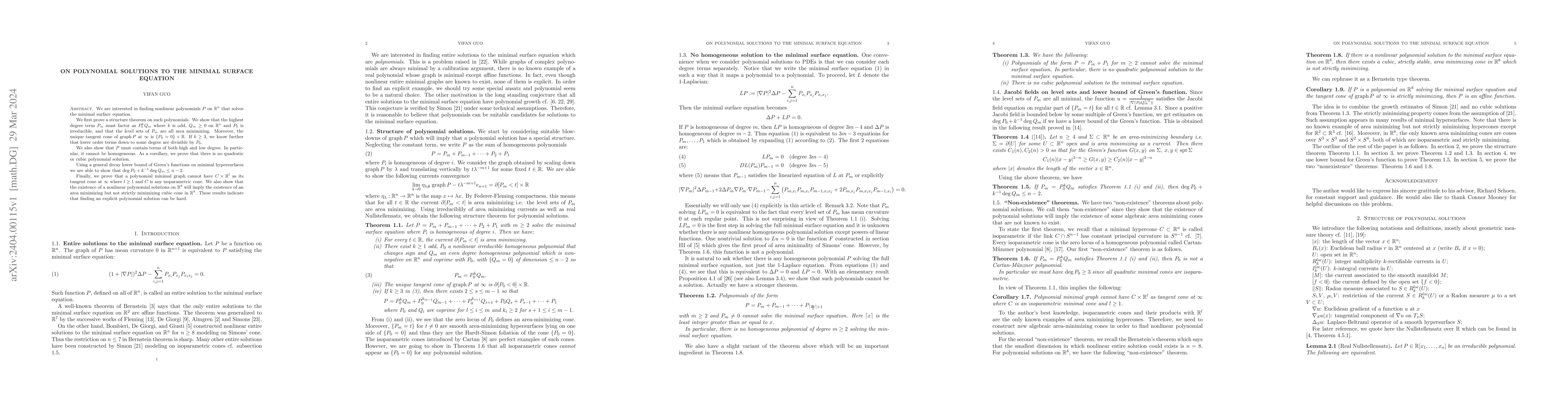 Thumbnail for On polynomial solutions to the minimal surface equation