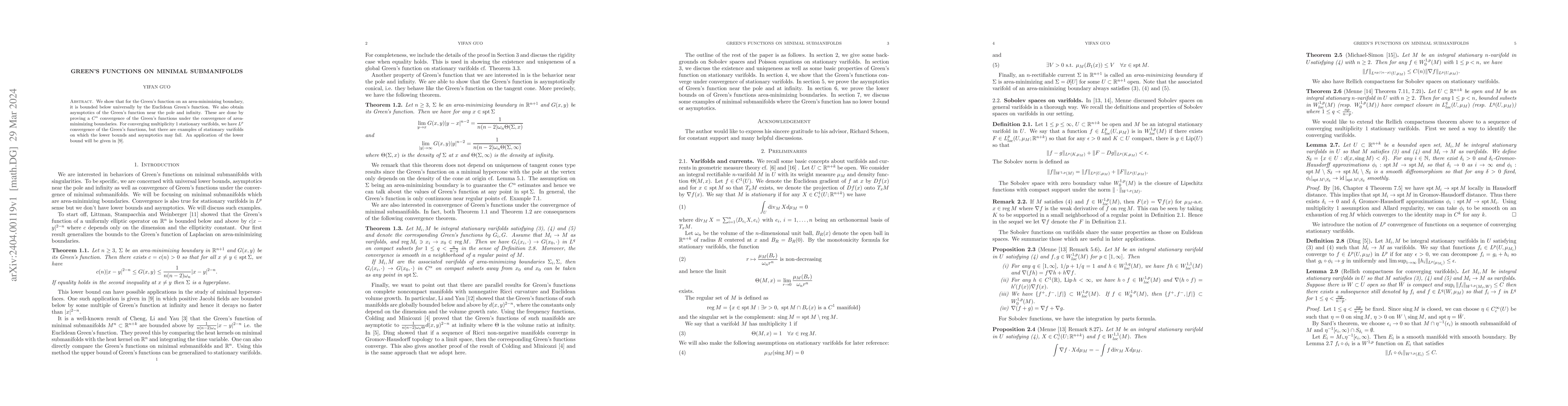 Thumbnail for Green's functions on minimal submanifolds