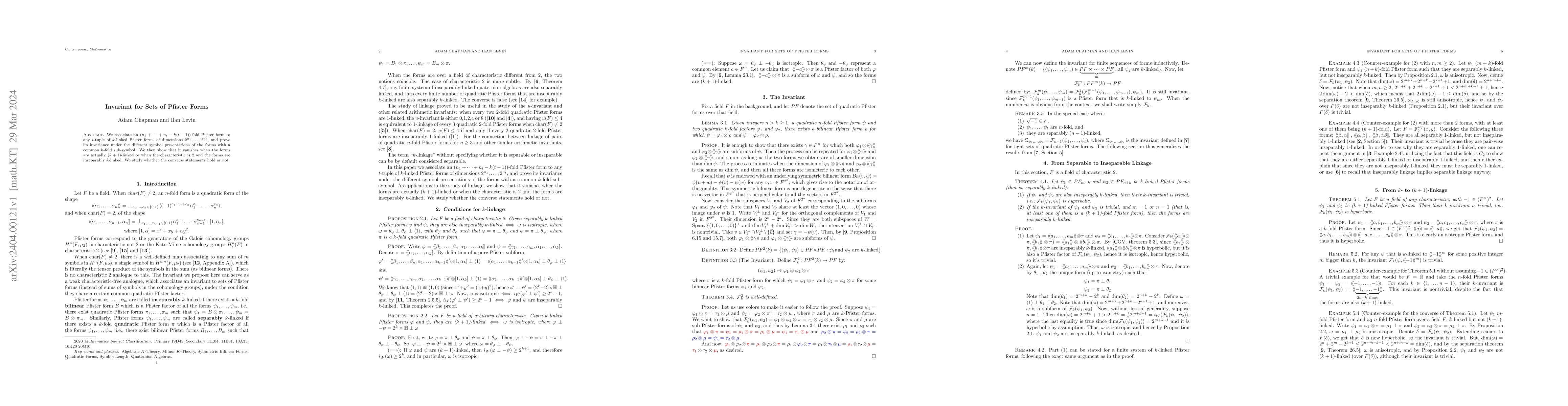 Thumbnail for Invariant for Sets of Pfister Forms
