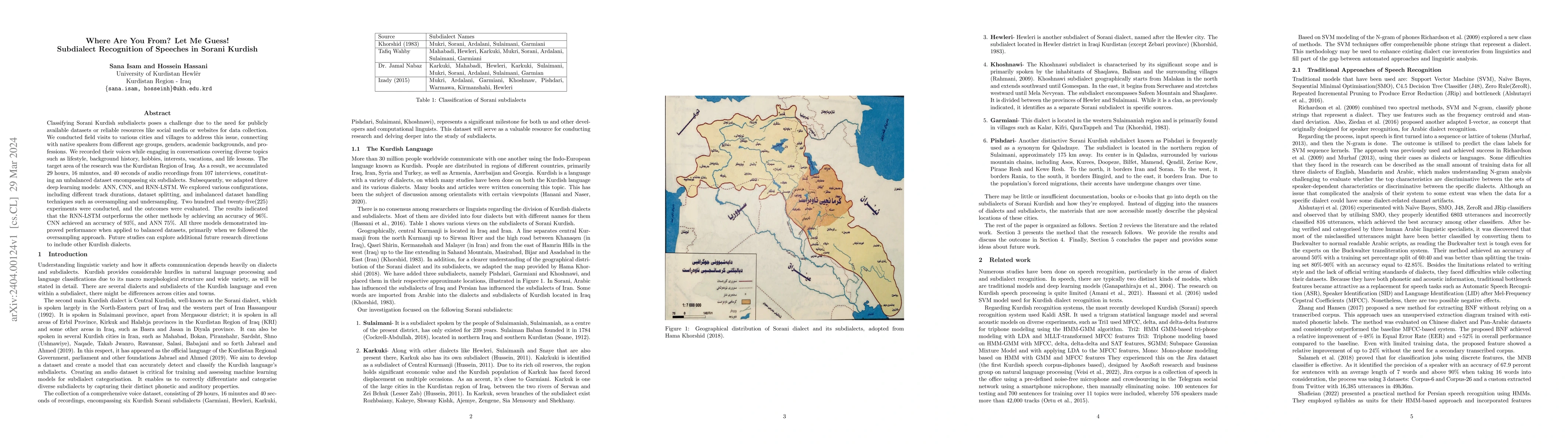Thumbnail for Where Are You From? Let Me Guess! Subdialect Recognition of Speeches in
  Sorani Kurdish