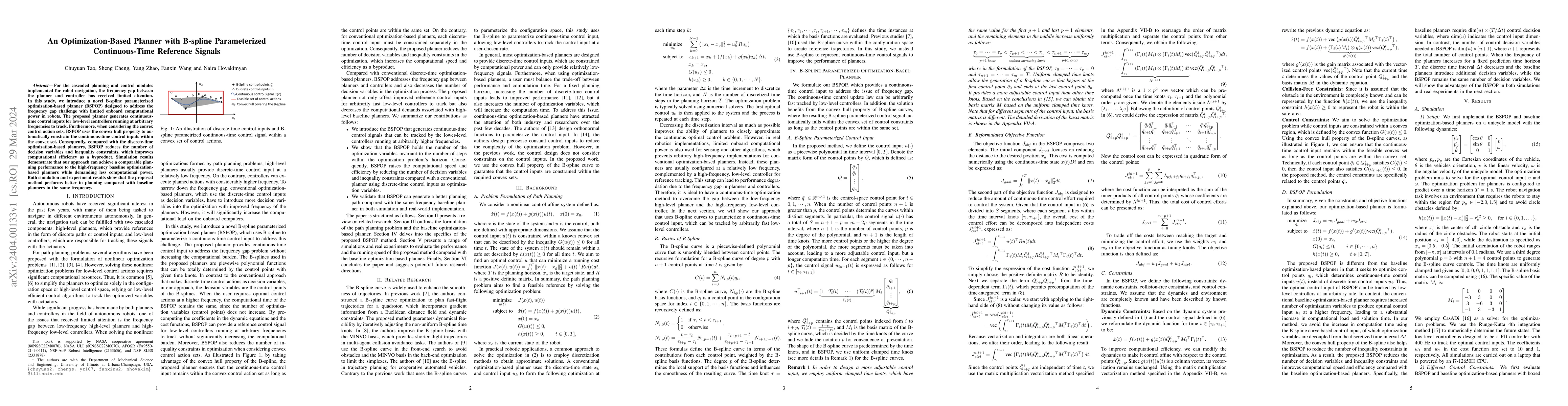 Thumbnail for An Optimization-Based Planner with B-spline Parameterized
  Continuous-Time Reference Signals