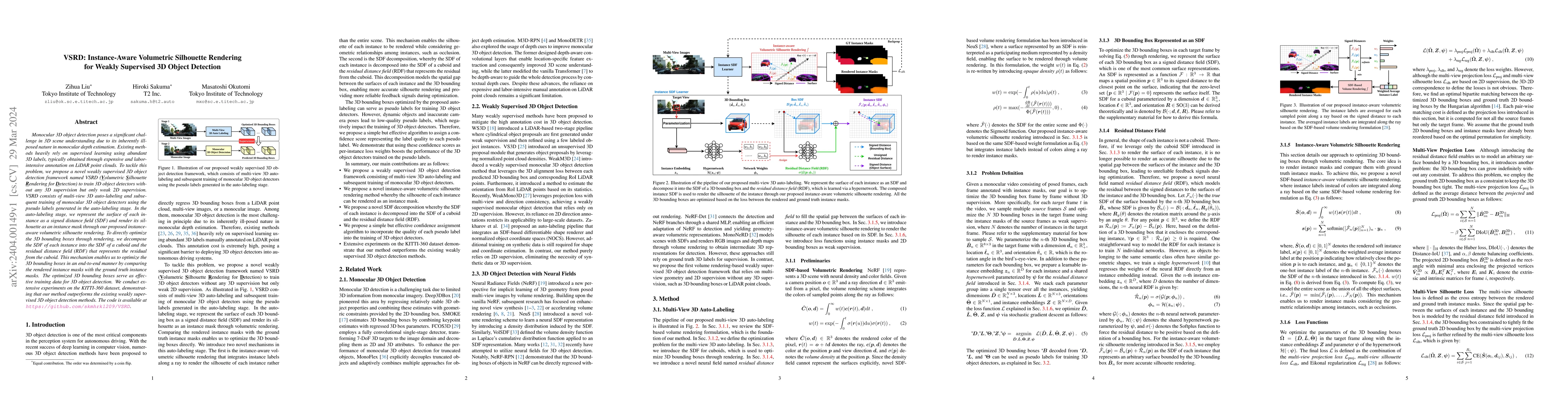 Thumbnail for VSRD: Instance-Aware Volumetric Silhouette Rendering for Weakly
  Supervised 3D Object Detection