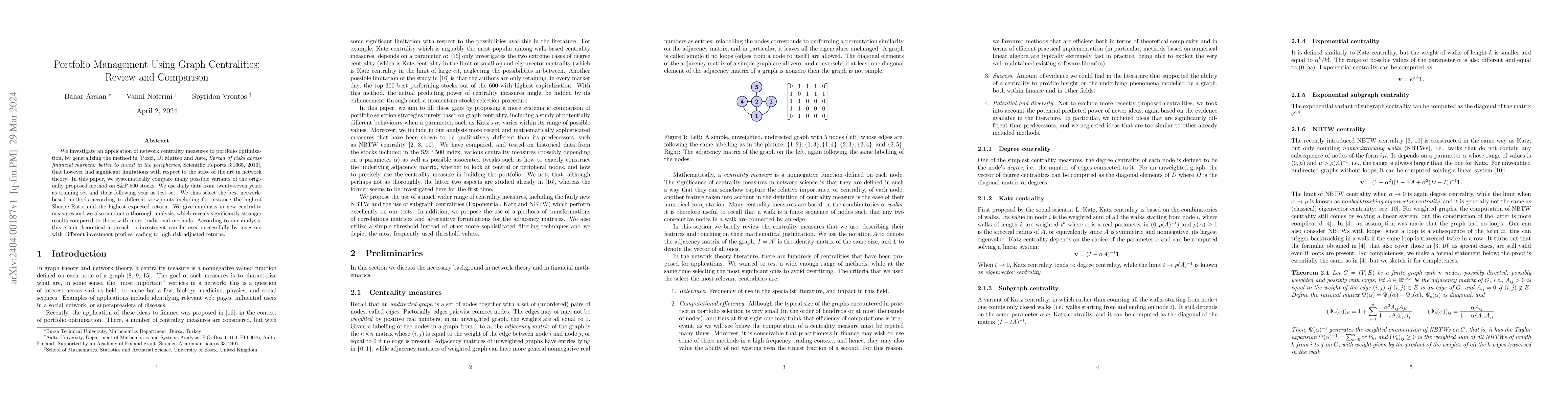 Thumbnail for Portfolio management using graph centralities: Review and comparison