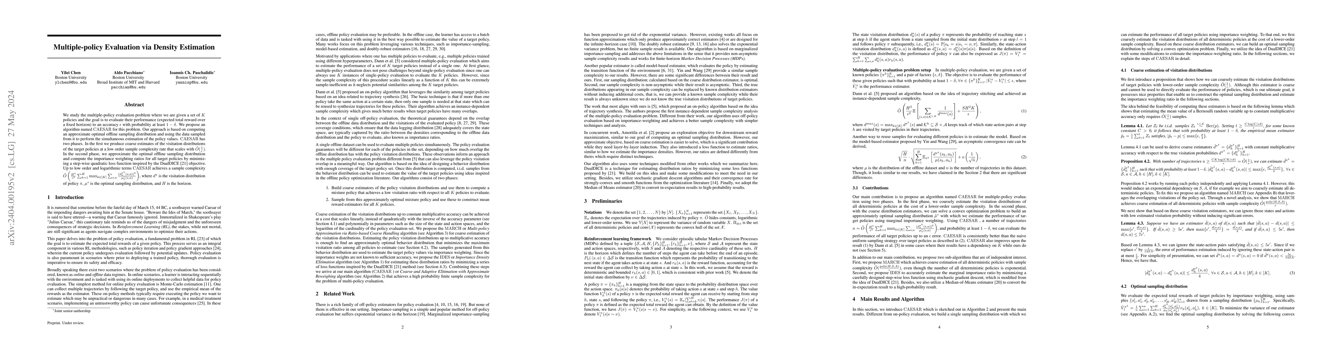 Thumbnail for Multiple-policy Evaluation via Density Estimation