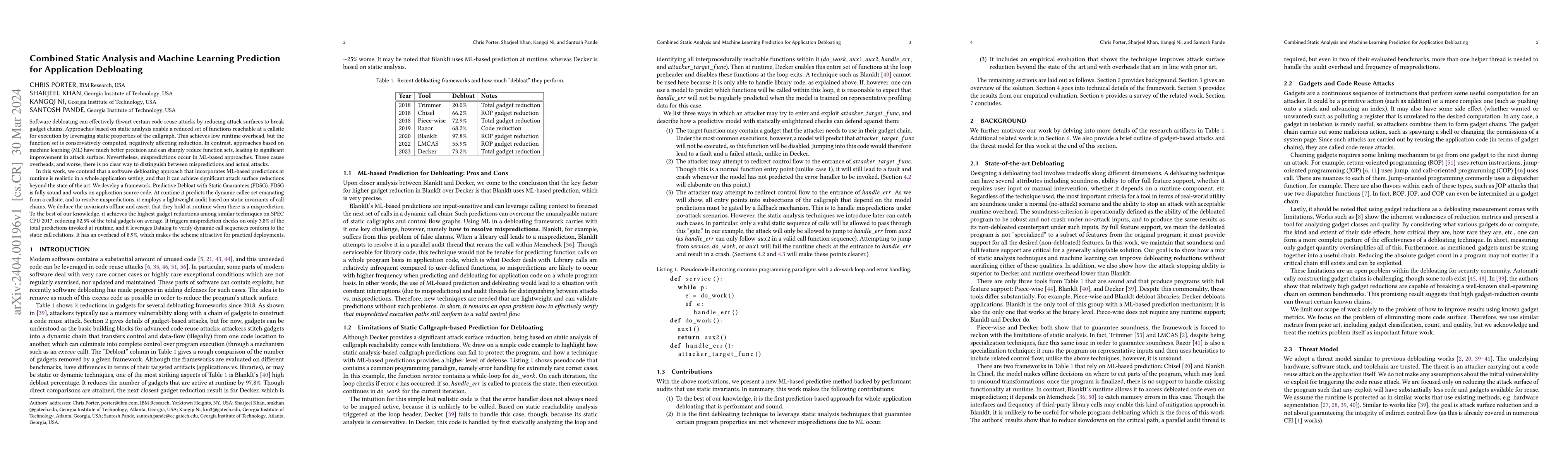Thumbnail for Combined Static Analysis and Machine Learning Prediction for Application
  Debloating