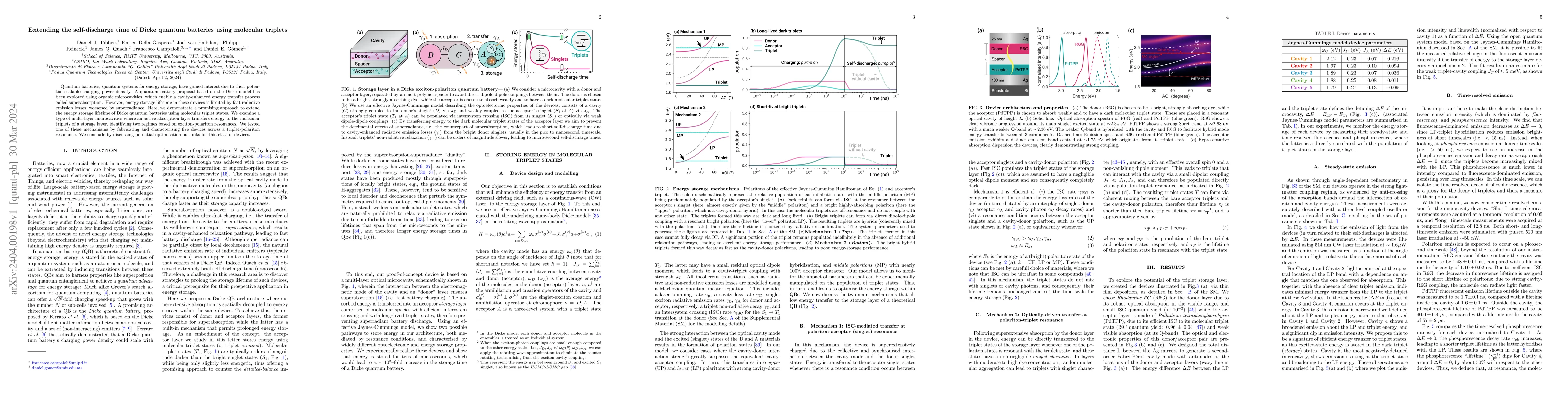 Thumbnail for Extending the self-discharge time of Dicke quantum batteries using
  molecular triplets