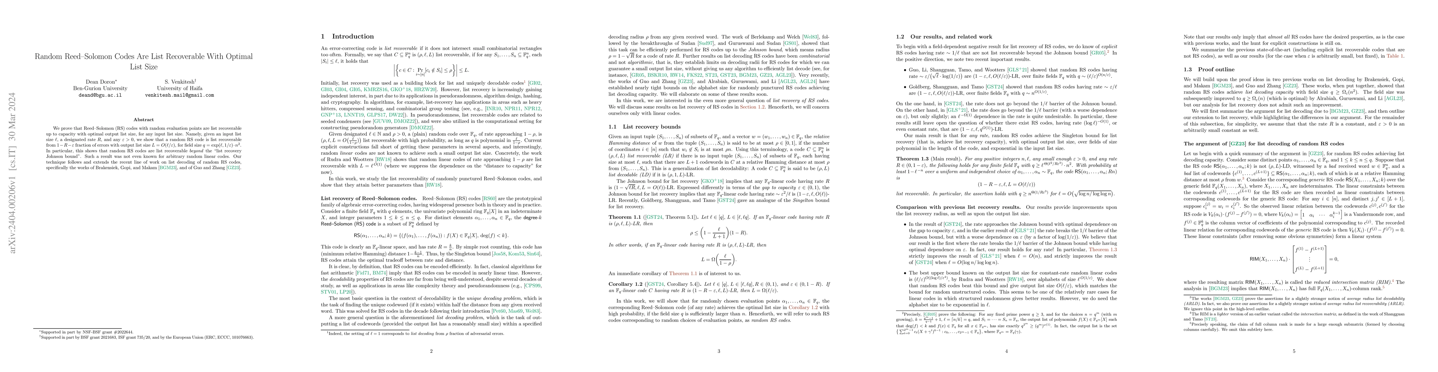 Thumbnail for Random Reed-Solomon Codes are List Recoverable with Optimal List Size