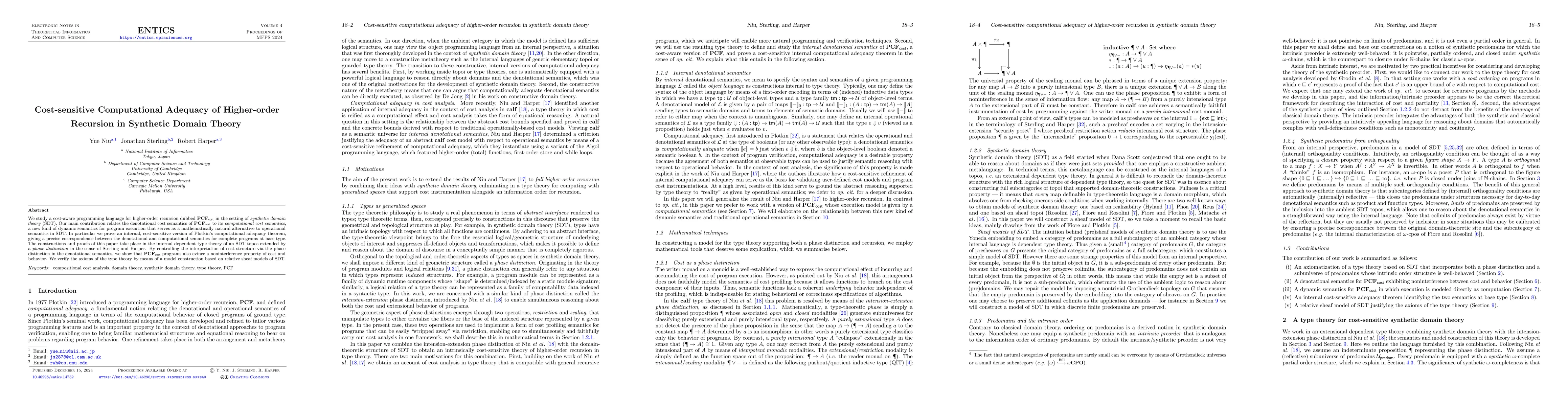 Thumbnail for Cost-sensitive computational adequacy of higher-order recursion in
  synthetic domain theory