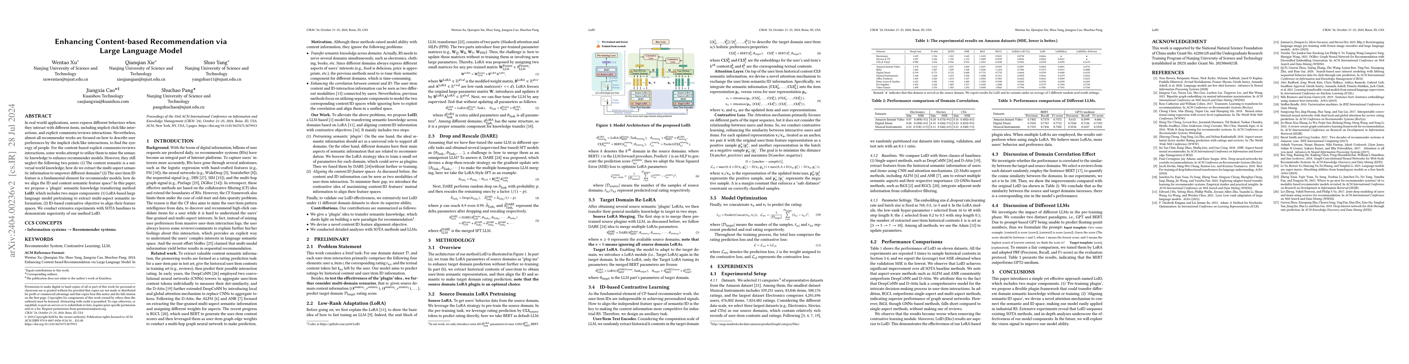 Thumbnail for Enhancing Content-based Recommendation via Large Language Model