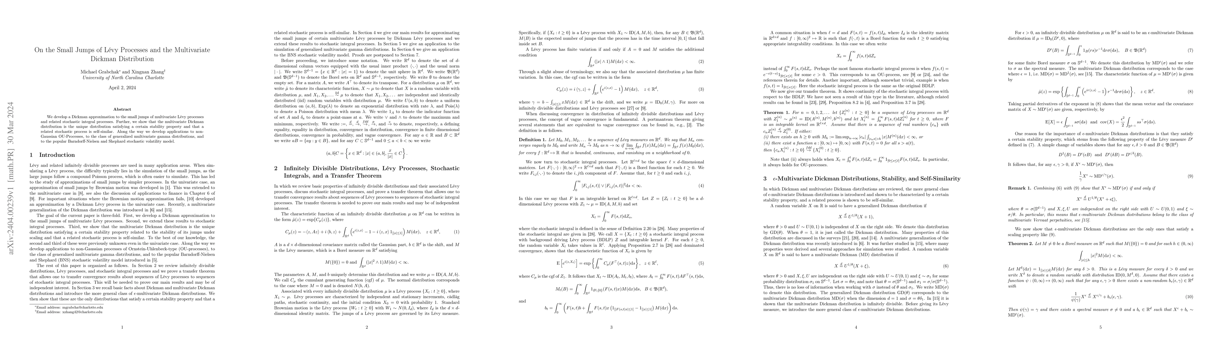 Thumbnail for On the Small Jumps of L\'evy Processes and the Multivariate Dickman
  Distribution