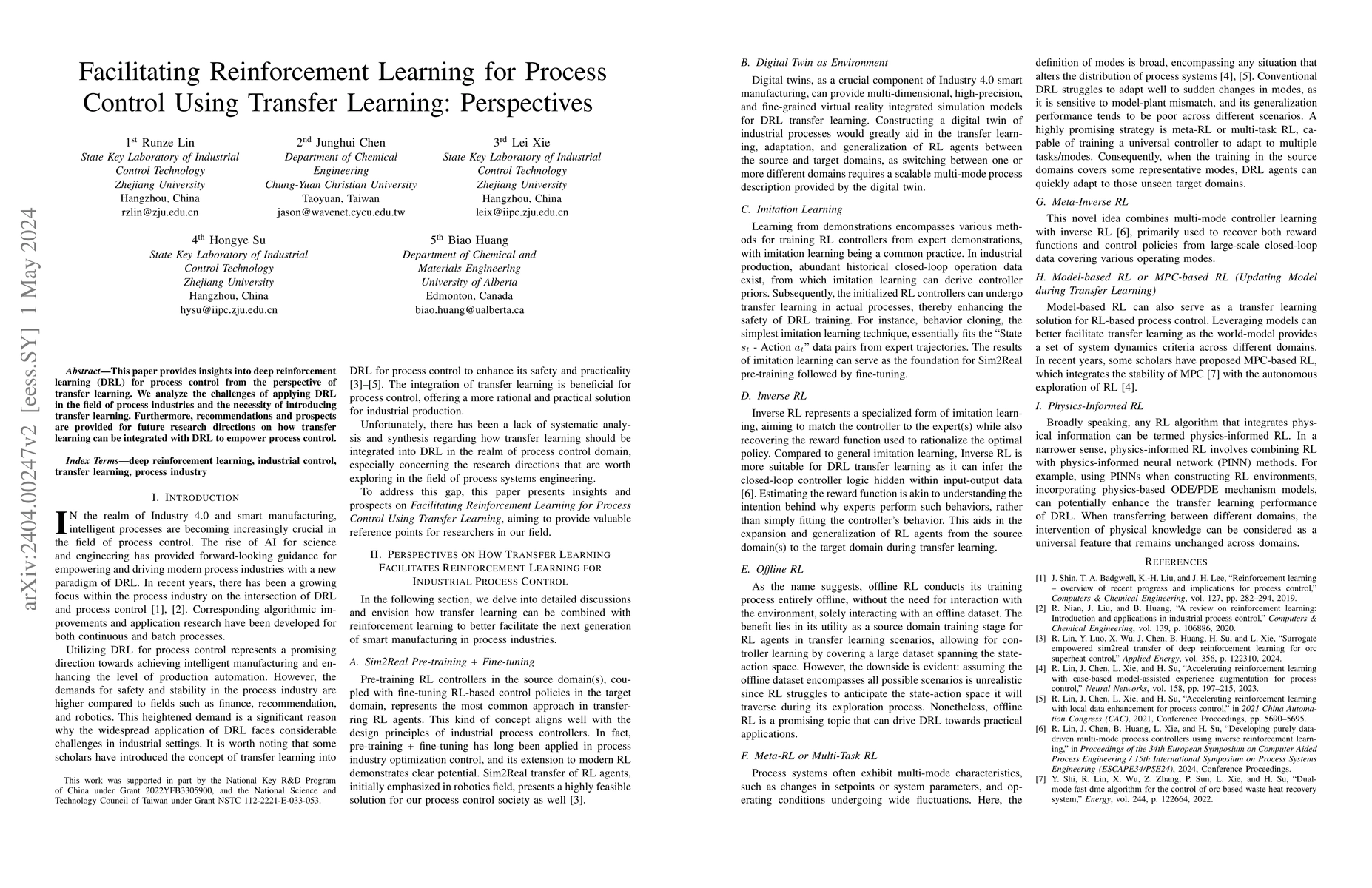 Thumbnail for Facilitating Reinforcement Learning for Process Control Using Transfer
  Learning: Perspectives
