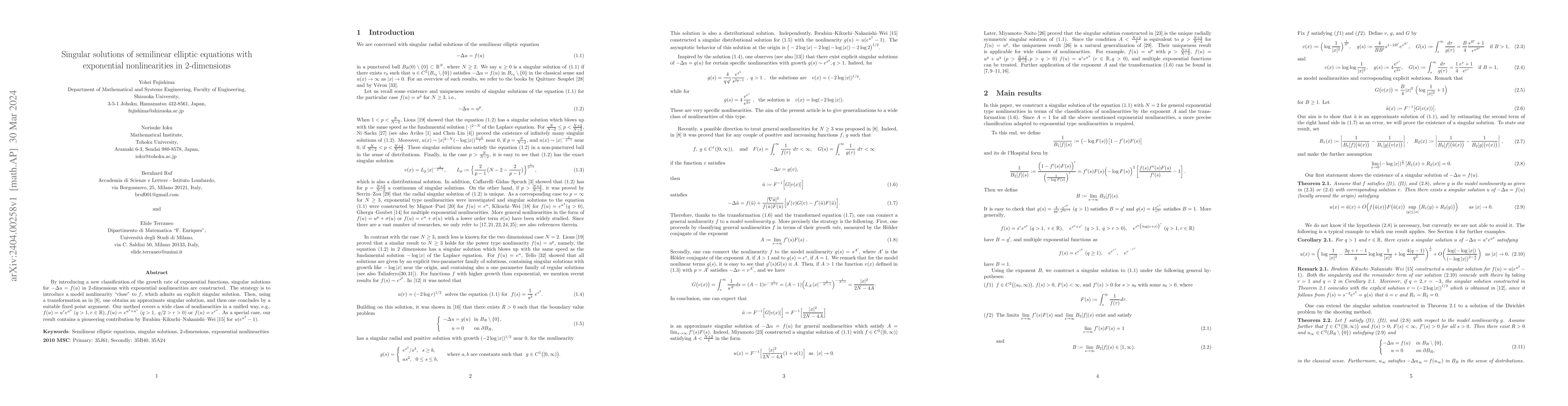 Thumbnail for Singular solutions of semilinear elliptic equations with exponential
  nonlinearities in 2-dimensions