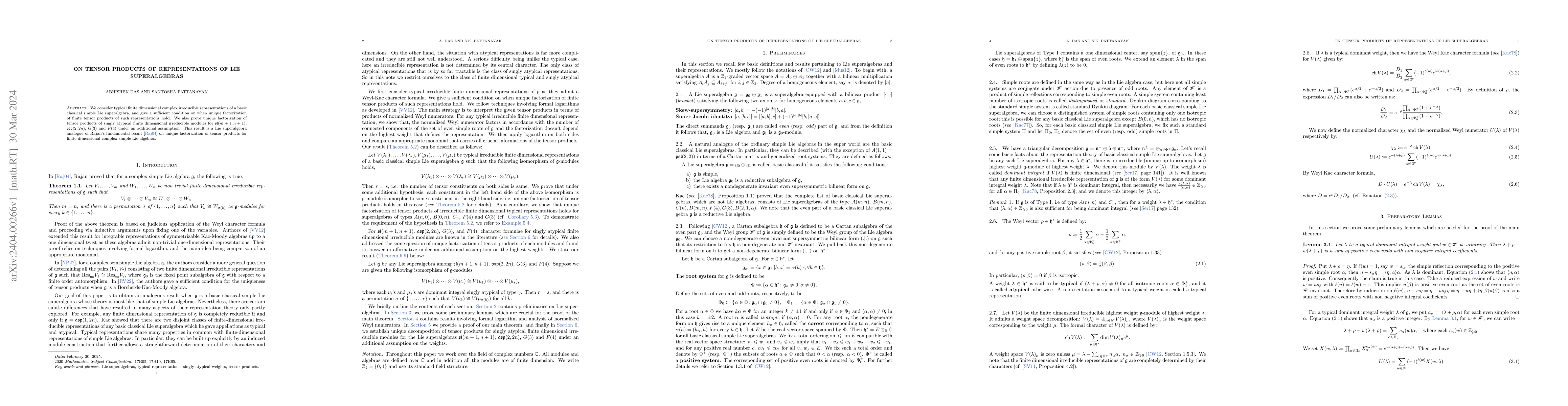 Thumbnail for On tensor products of representations of Lie superalgebras