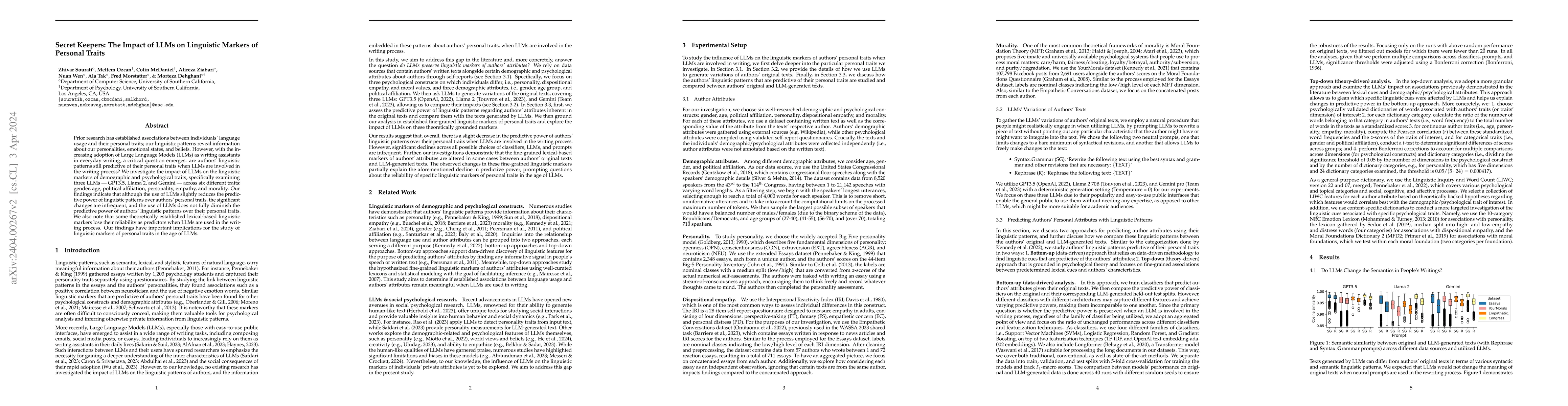 Thumbnail for Secret Keepers: The Impact of LLMs on Linguistic Markers of Personal
  Traits