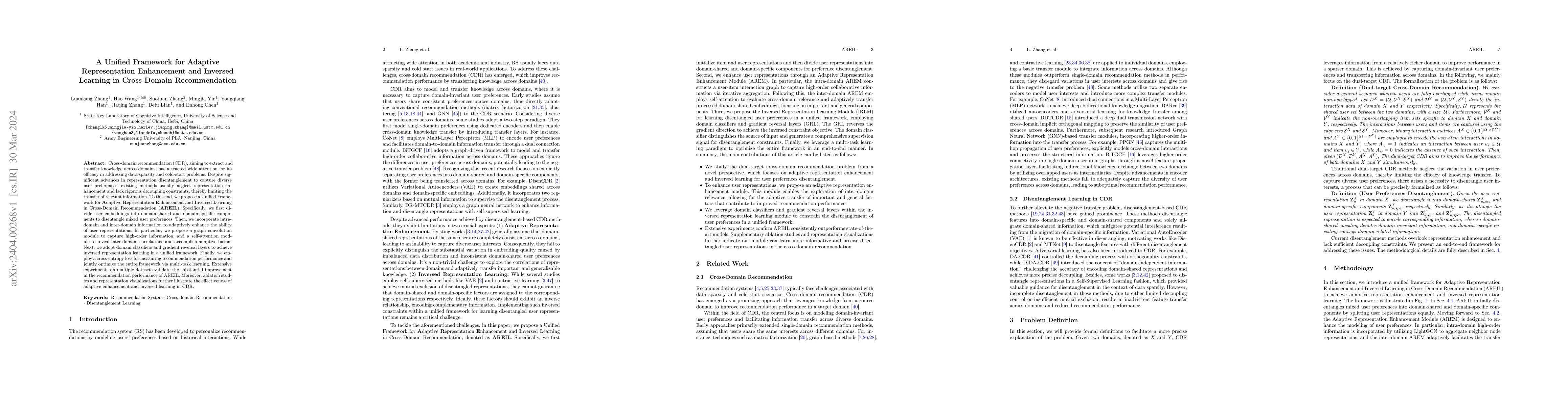 Thumbnail for A Unified Framework for Adaptive Representation Enhancement and Inversed
  Learning in Cross-Domain Recommendation