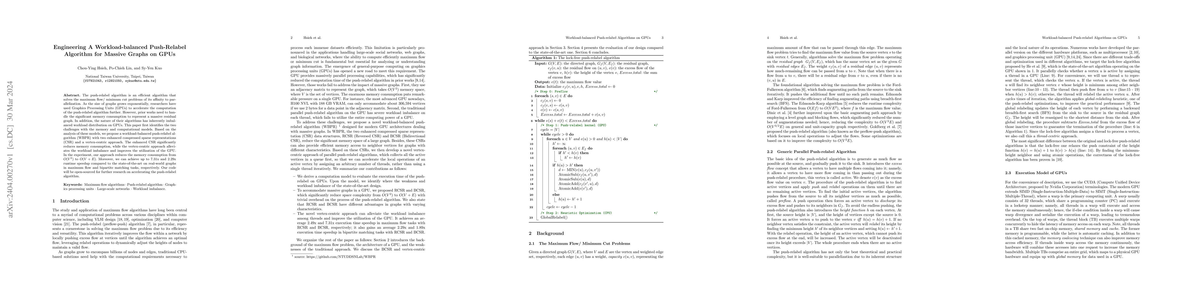 Thumbnail for Engineering A Workload-balanced Push-Relabel Algorithm for Massive
  Graphs on GPUs