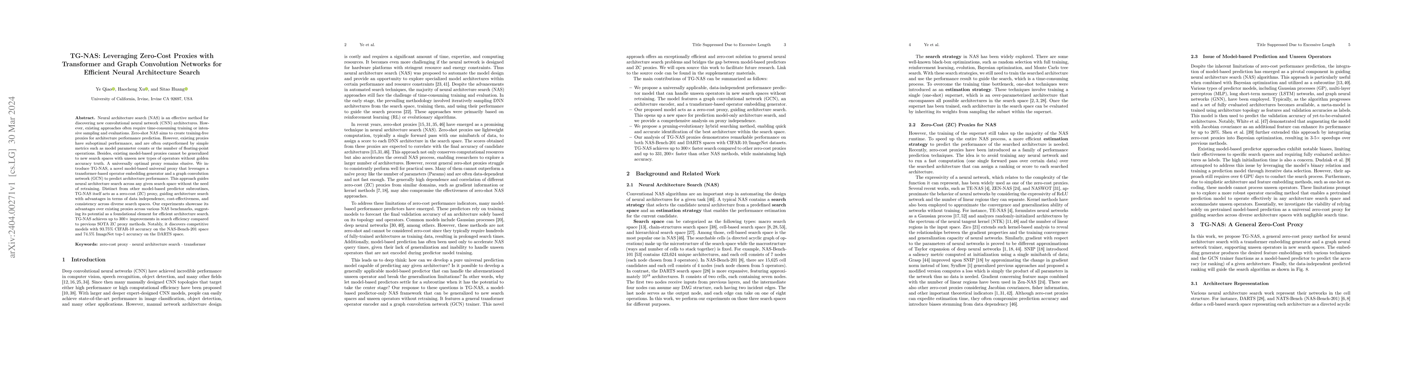 Thumbnail for TG-NAS: Leveraging Zero-Cost Proxies with Transformer and Graph
  Convolution Networks for Efficient Neural Architecture Search