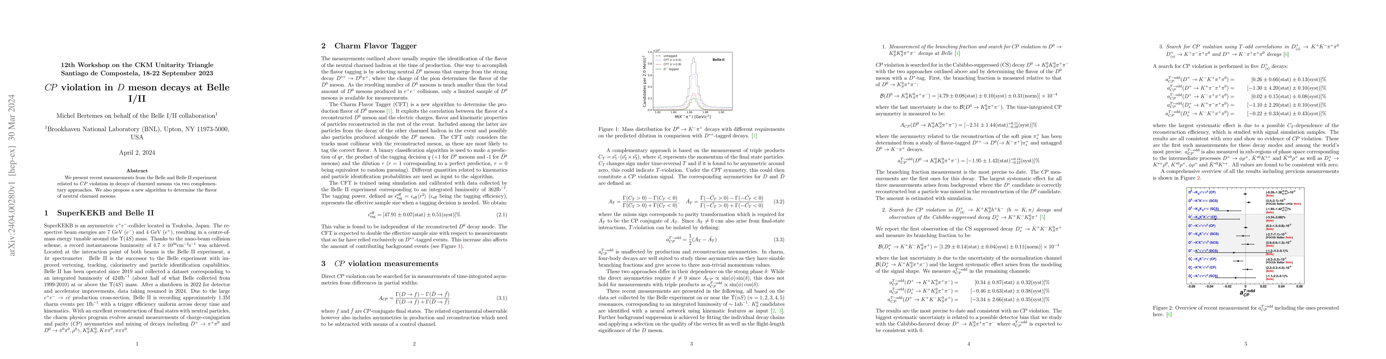 Thumbnail for $CP$ violation in $D$ meson decays at Belle I/II