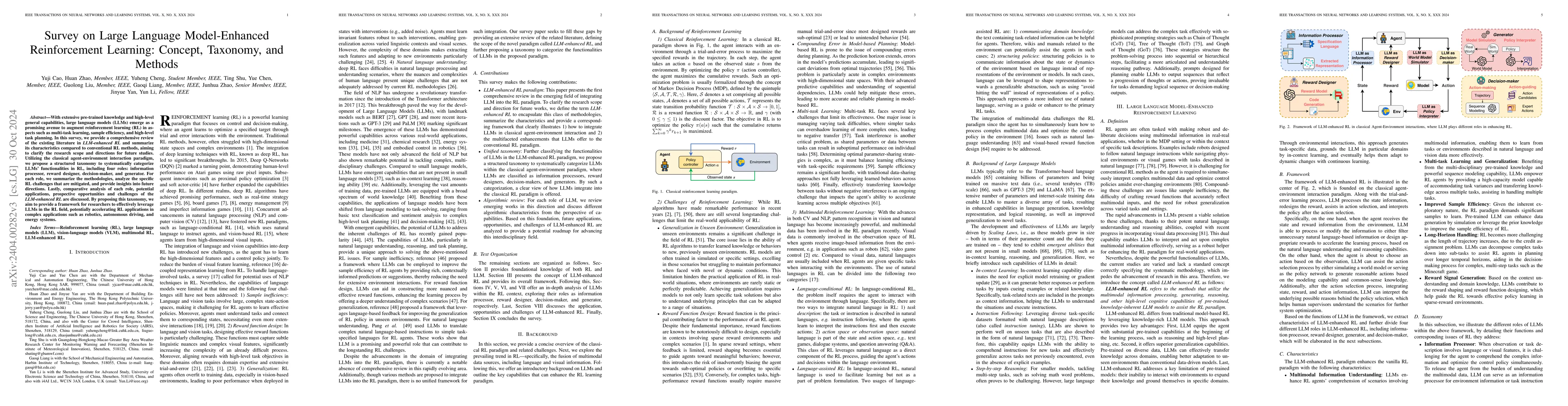 Thumbnail for Survey on Large Language Model-Enhanced Reinforcement Learning: Concept,
  Taxonomy, and Methods