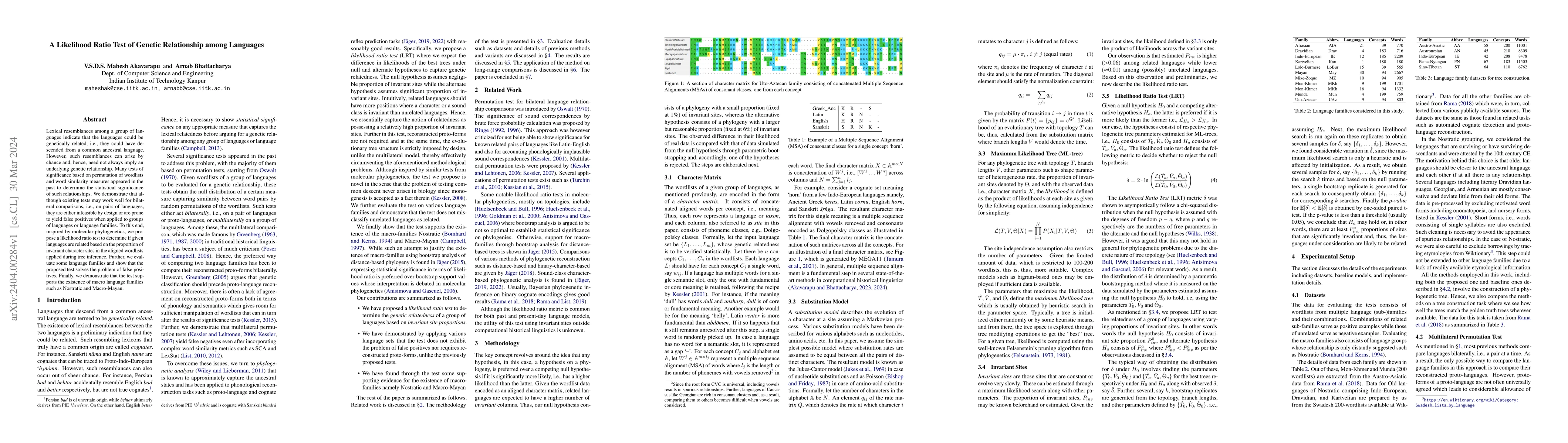 Thumbnail for A Likelihood Ratio Test of Genetic Relationship among Languages