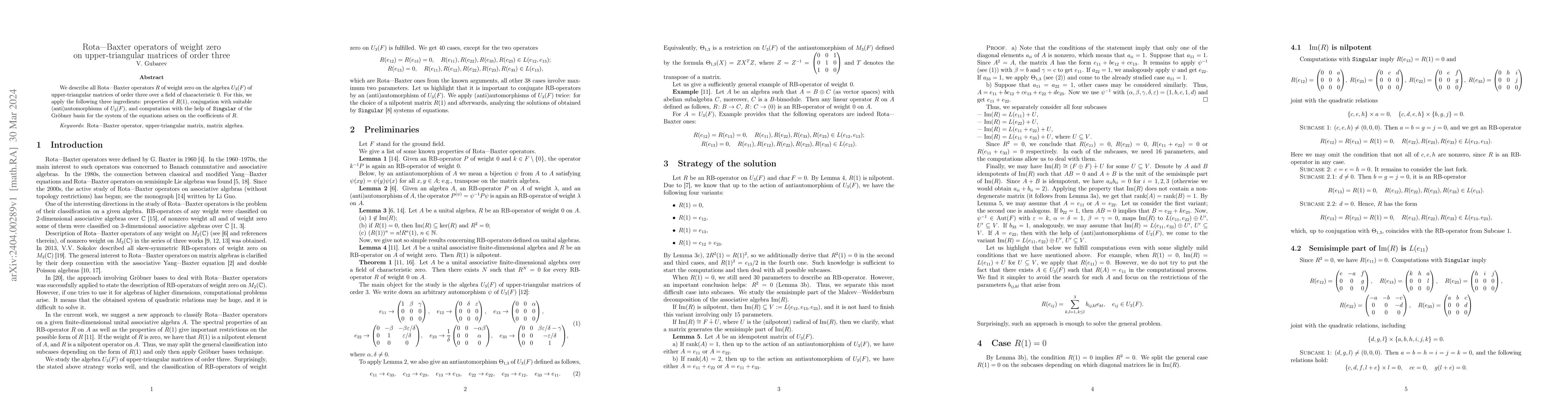 Thumbnail for Rota-Baxter operators of weight zero on upper-triangular matrices of
  order three