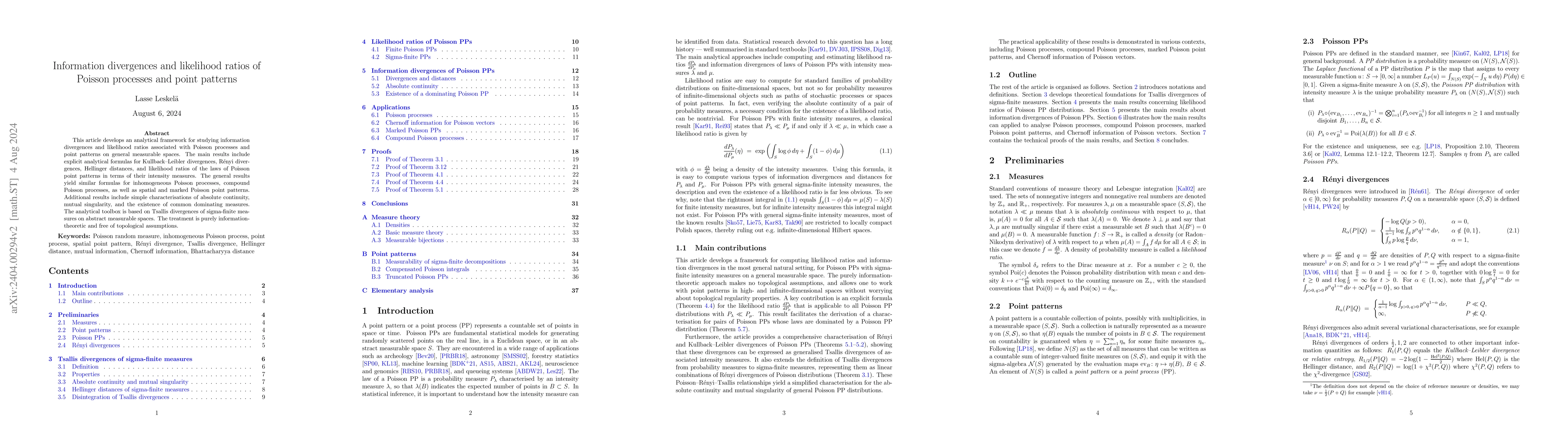 Thumbnail for Information divergences and likelihood ratios of Poisson processes and
  point patterns