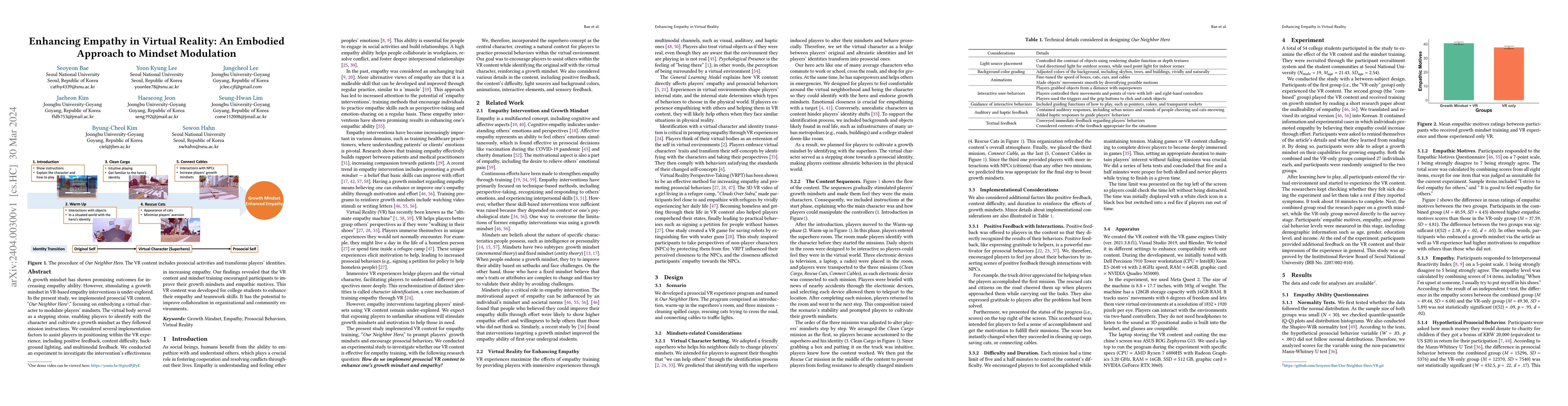 Thumbnail for Enhancing Empathy in Virtual Reality: An Embodied Approach to Mindset
  Modulation