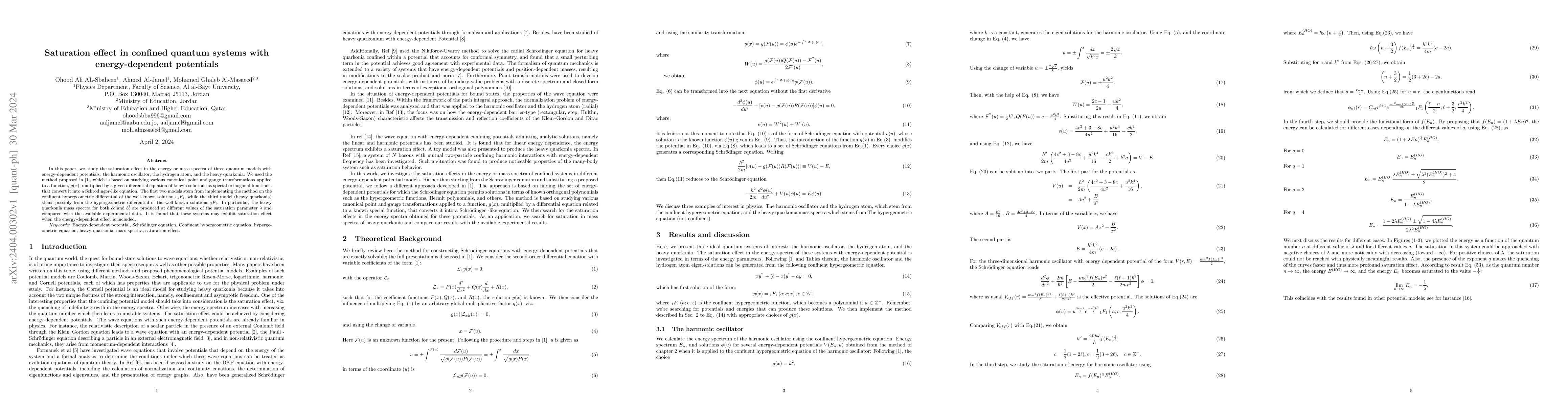 Thumbnail for Saturation effect in confined quantum systems with energy-dependent
  potentials