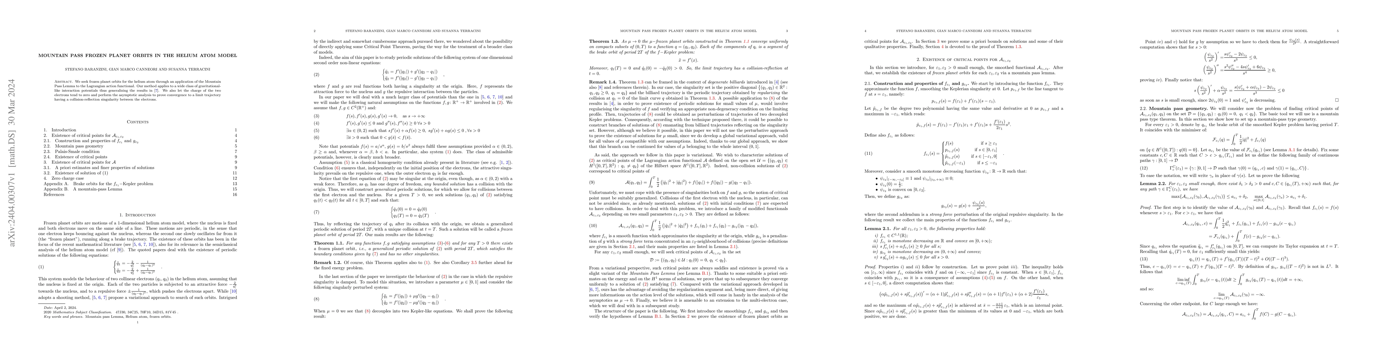 Thumbnail for Mountain pass frozen planet orbits in the helium atom model