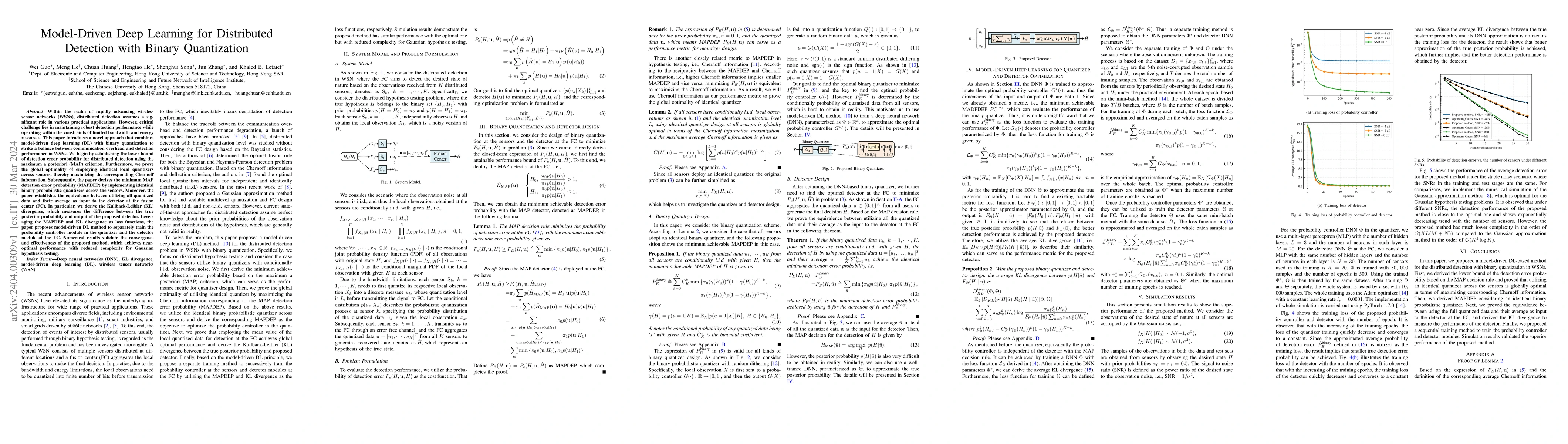 Thumbnail for Model-Driven Deep Learning for Distributed Detection with Binary
  Quantization