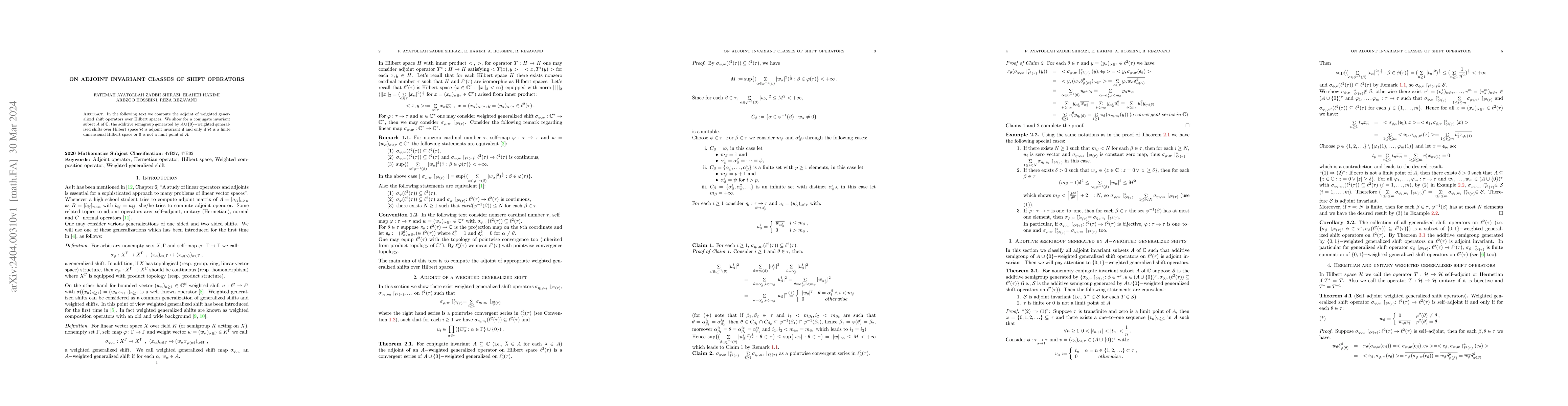 Thumbnail for On adjoint invariant classes of shift operators