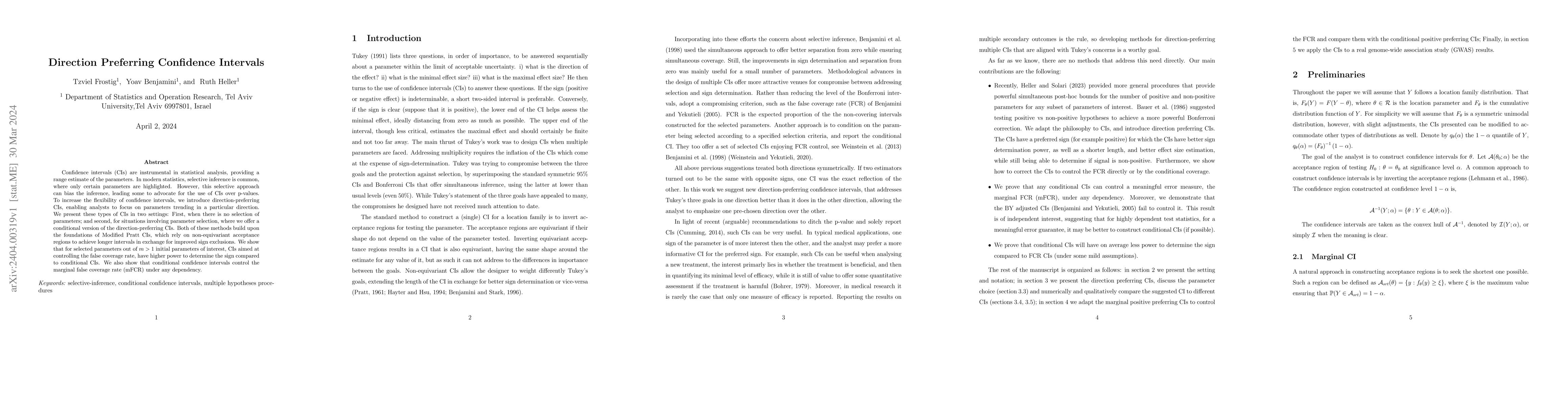 Thumbnail for Direction Preferring Confidence Intervals