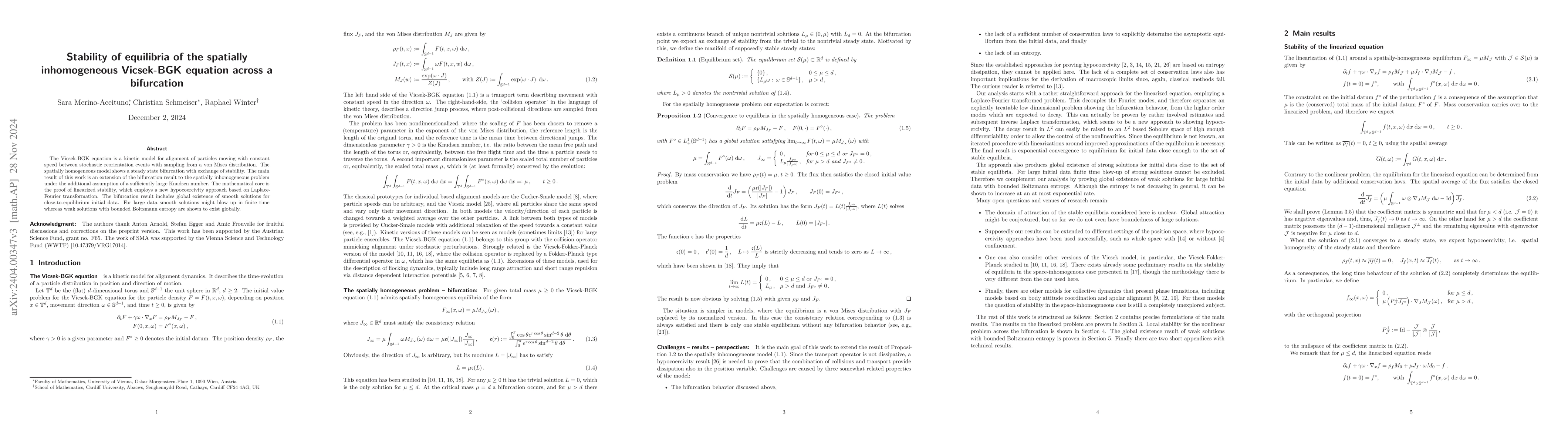 Thumbnail for Stability of equilibria of the spatially inhomogeneous Vicsek-BGK
  equation across a bifurcation