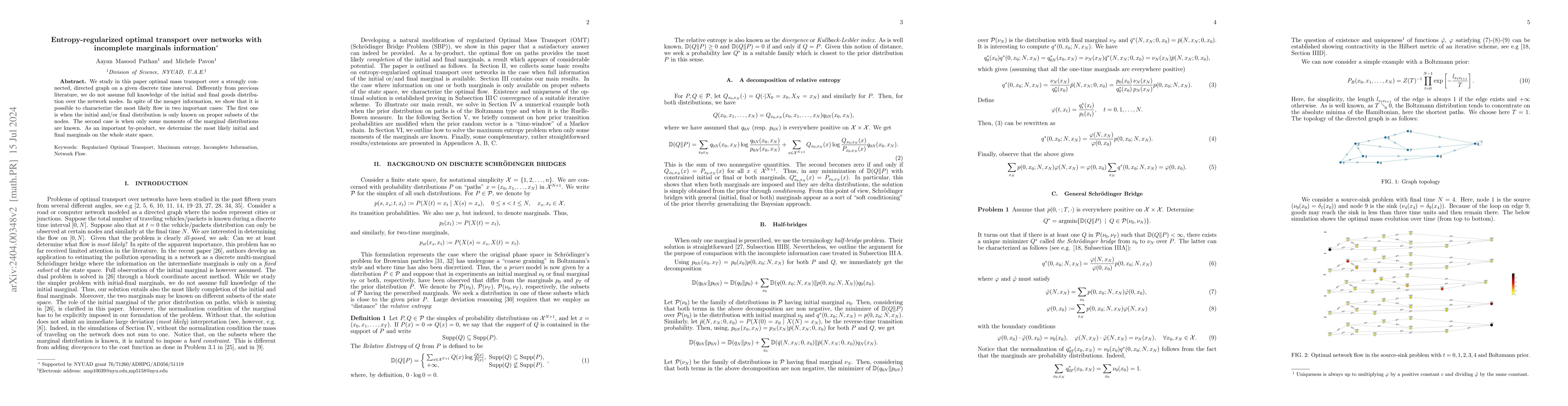 Thumbnail for Entropy-regularized optimal transport over networks with incomplete
  marginals information