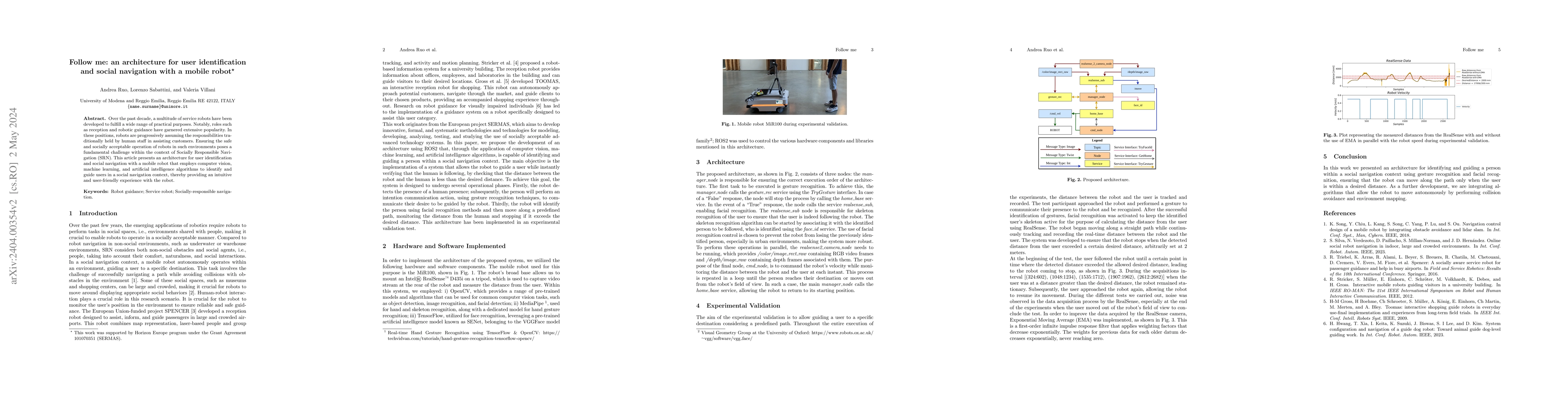 Thumbnail for Follow me: an architecture for user identification and social navigation
  with a mobile robot