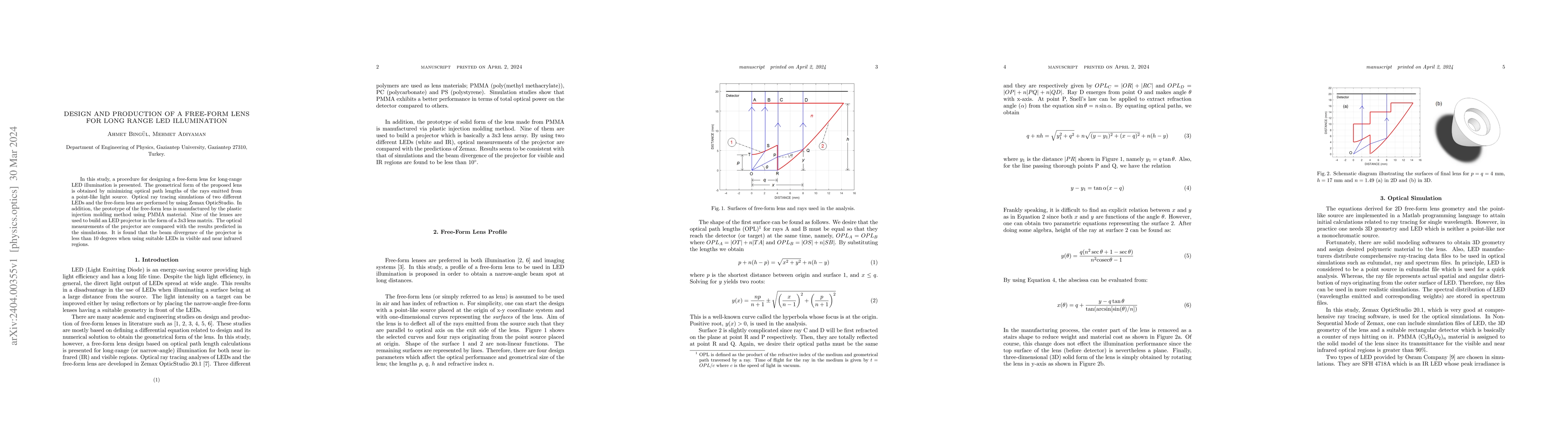 Thumbnail for Design and production of a free-form lens for long range LED
  illumination