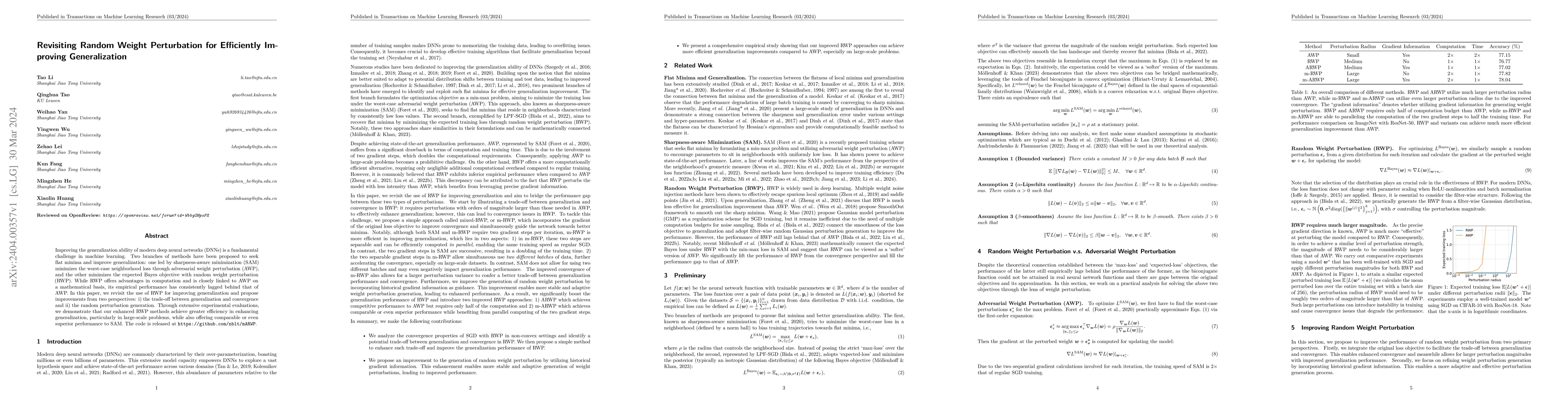 Thumbnail for Revisiting Random Weight Perturbation for Efficiently Improving
  Generalization
