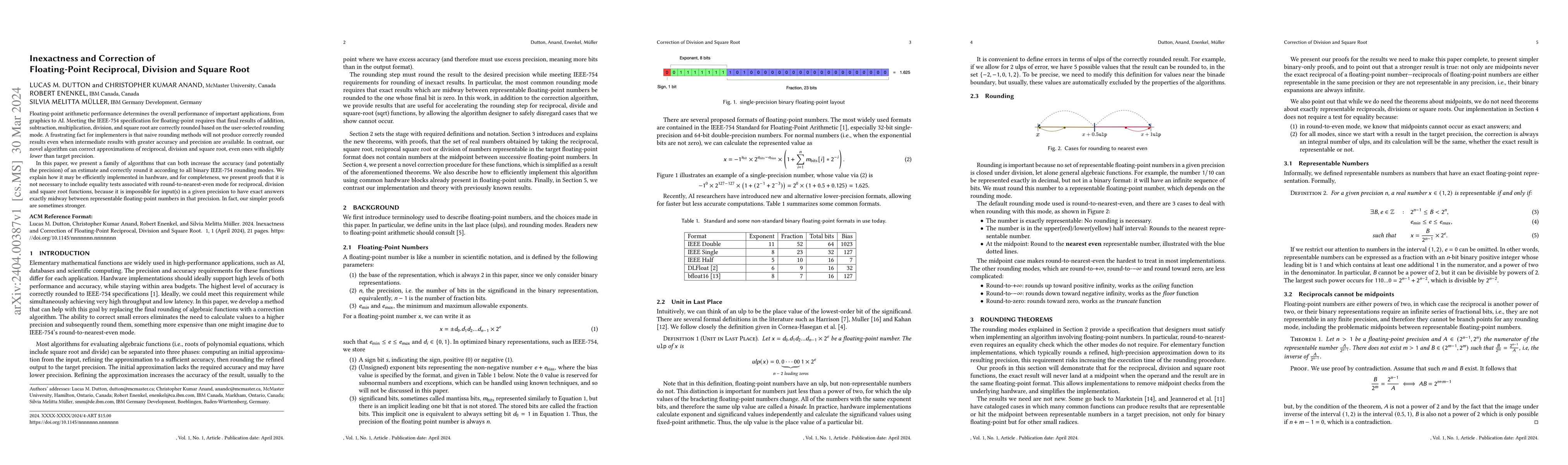 Thumbnail for Inexactness and Correction of Floating-Point Reciprocal, Division and
  Square Root