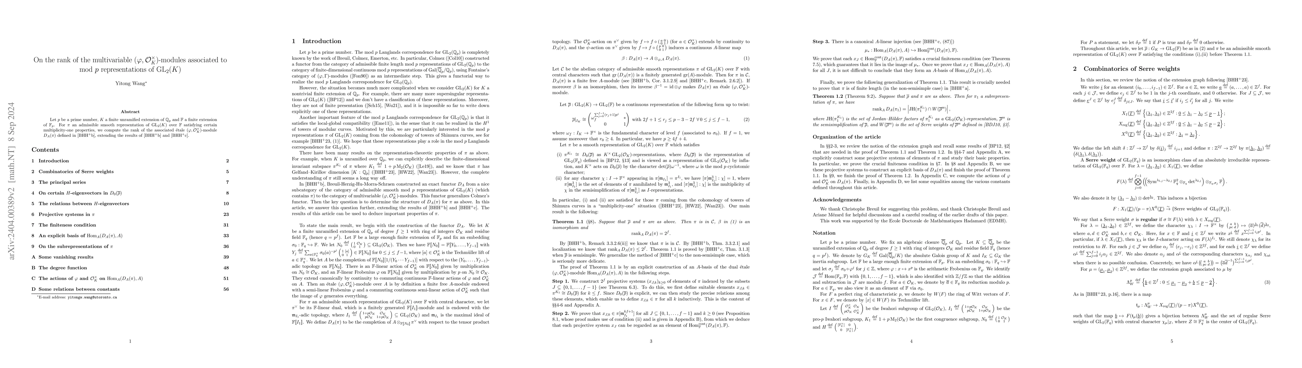 Thumbnail for On the rank of the multivariable
  $(\varphi,\mathcal{O}_K^{\times})$-modules associated to mod $p$
  representations of $\operatorname{GL}_2(K)$