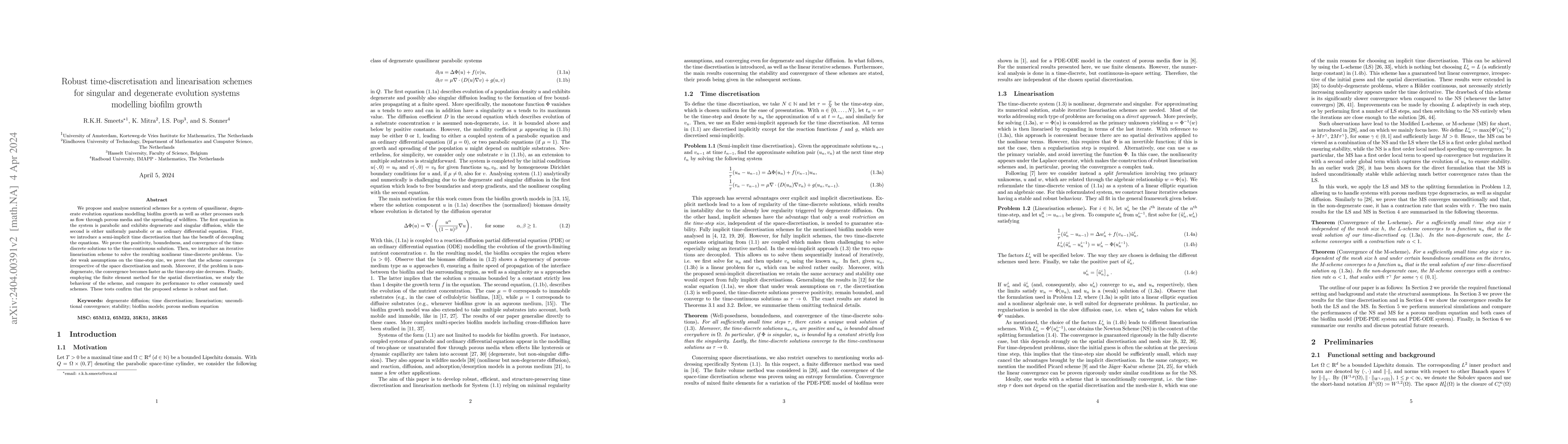 Thumbnail for Robust time-discretisation and linearisation schemes for singular and
  degenerate evolution systems modelling biofilm growth