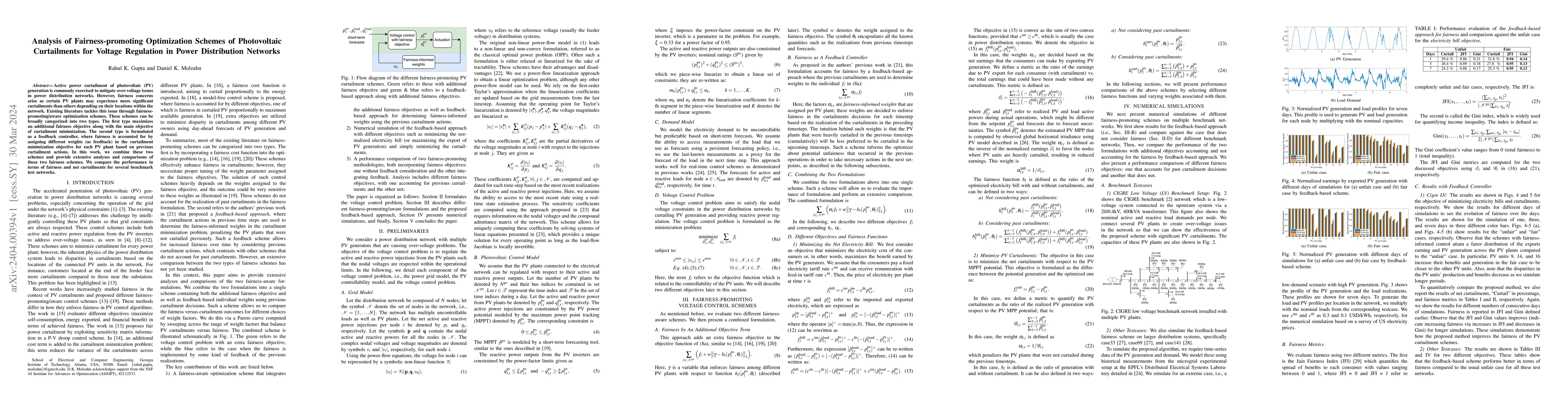 Thumbnail for Analysis of Fairness-promoting Optimization Schemes of Photovoltaic
  Curtailments for Voltage Regulation in Power Distribution Networks