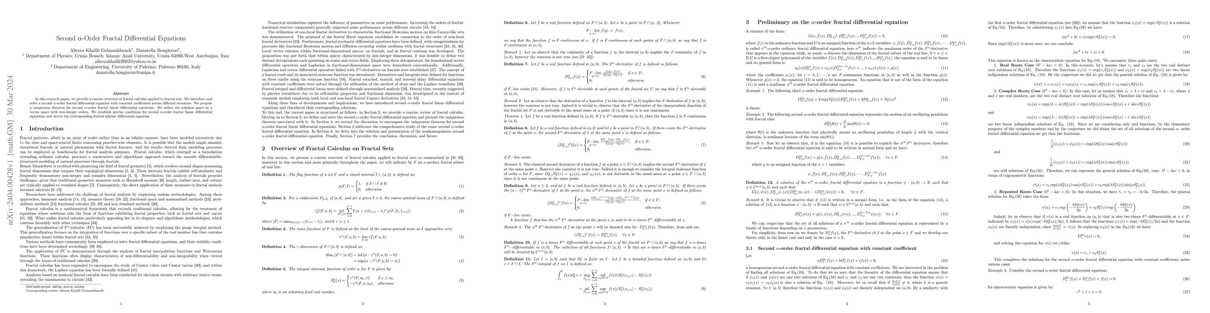 Thumbnail for Second $\alpha$-Order Fractal Differential Equations