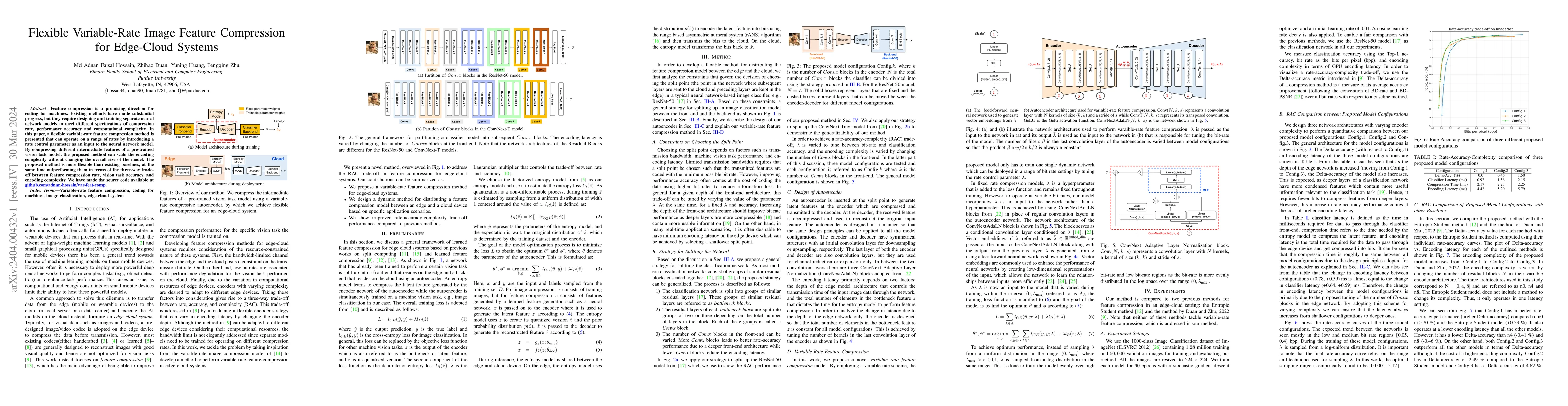Thumbnail for Flexible Variable-Rate Image Feature Compression for Edge-Cloud Systems