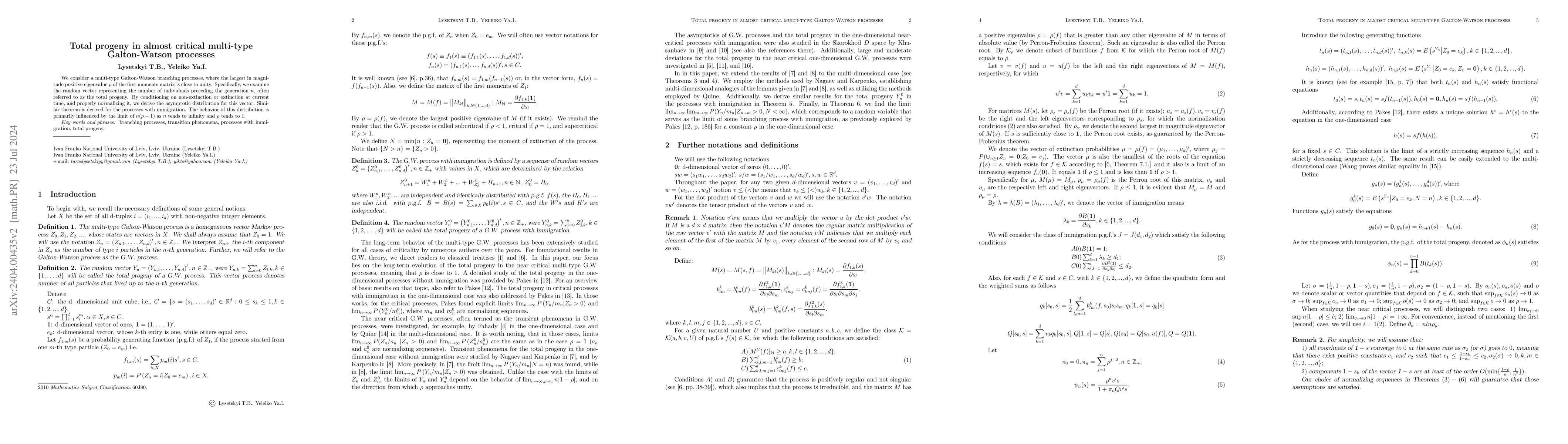 Thumbnail for Total progeny in almost critical multi-type Galton-Watson processes