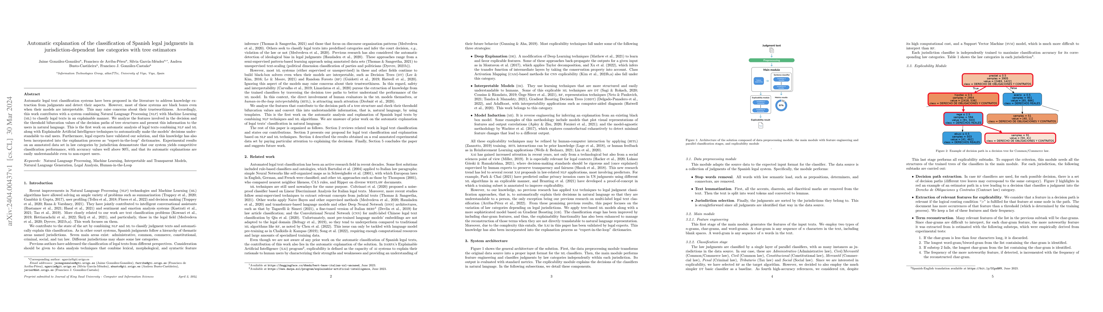 Thumbnail for Automatic explanation of the classification of Spanish legal judgments
  in jurisdiction-dependent law categories with tree estimators