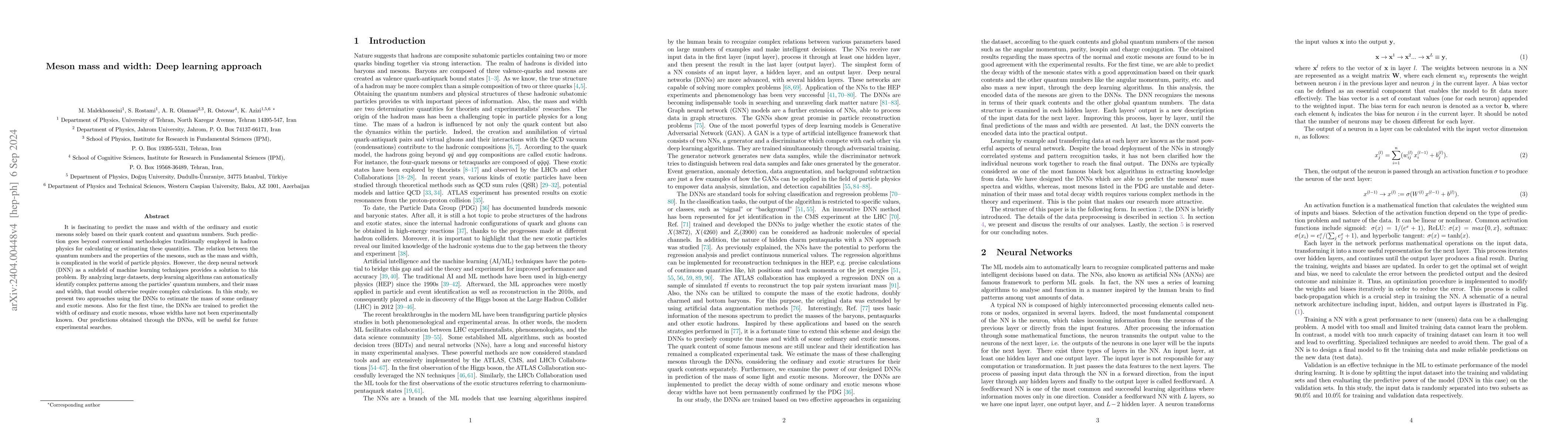 Thumbnail for Meson mass and width: Deep learning approach