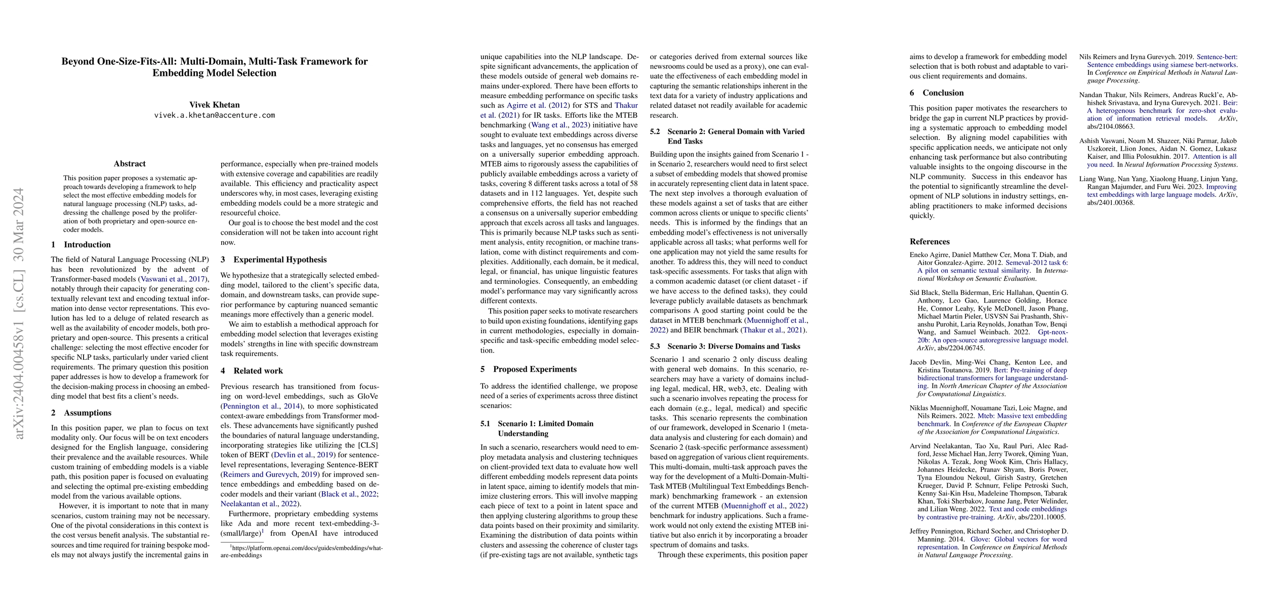 Thumbnail for Beyond One-Size-Fits-All: Multi-Domain, Multi-Task Framework for
  Embedding Model Selection