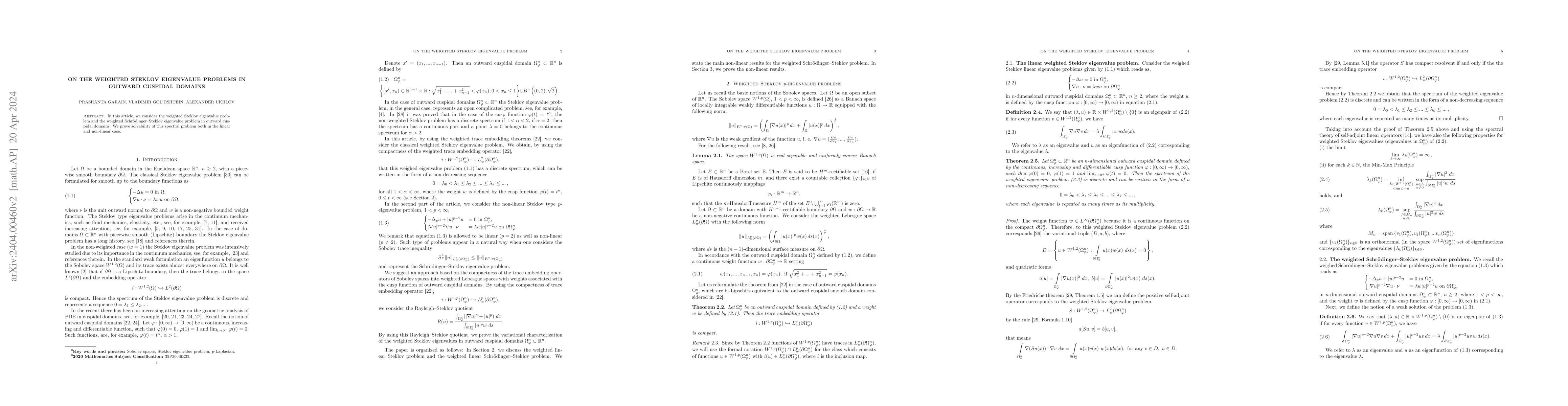 Thumbnail for On the weighted Steklov eigenvalue problems in outward cuspidal domains
